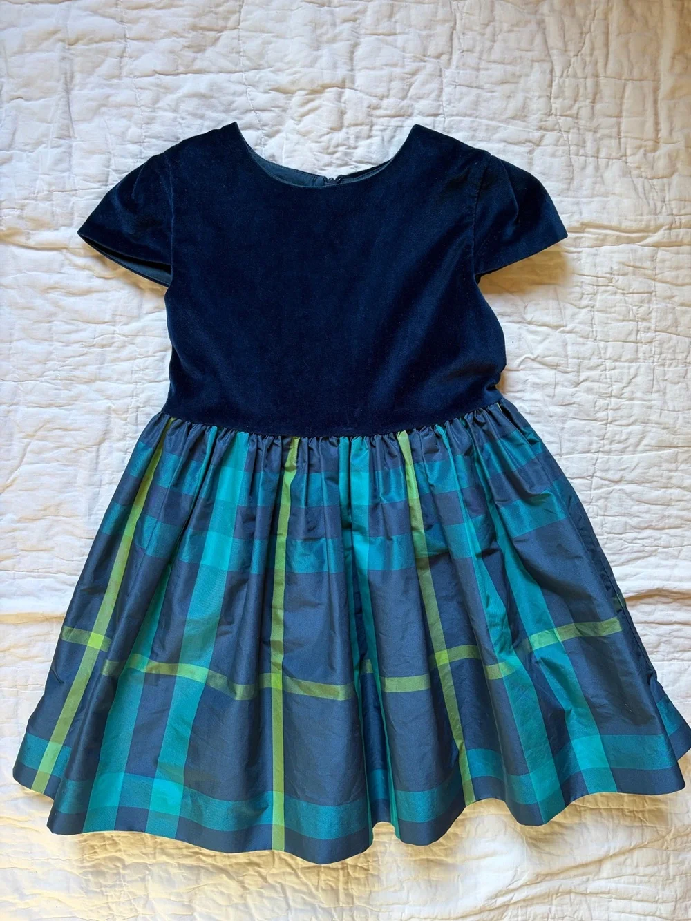 Jacadi Navy and Teal Plaid Holiday Dress